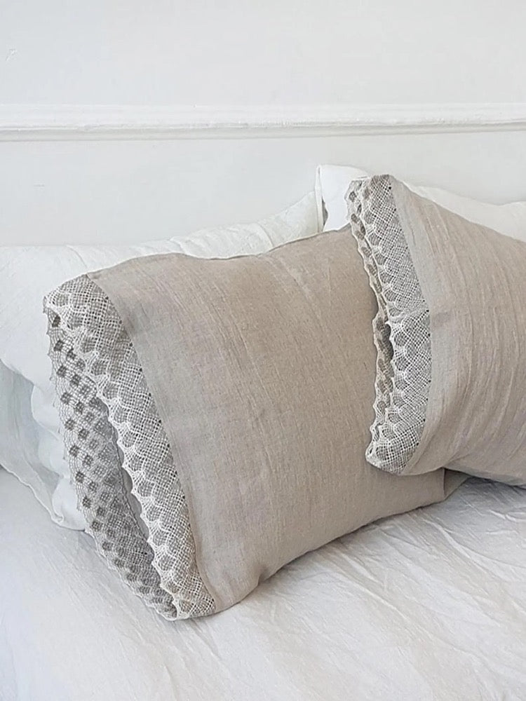 Lace Linen Bedding Set: Natural Flax Duvet Cover & Pillowcases