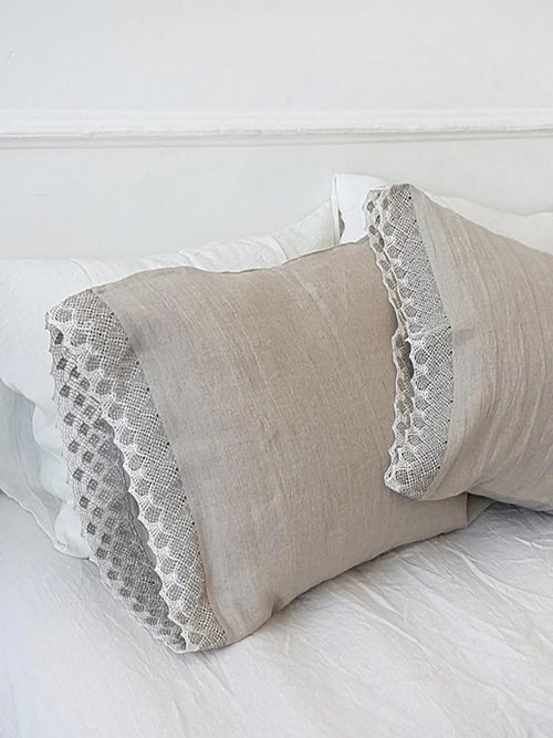 Lace Linen Bedding Set: Natural Flax Duvet Cover & Pillowcases