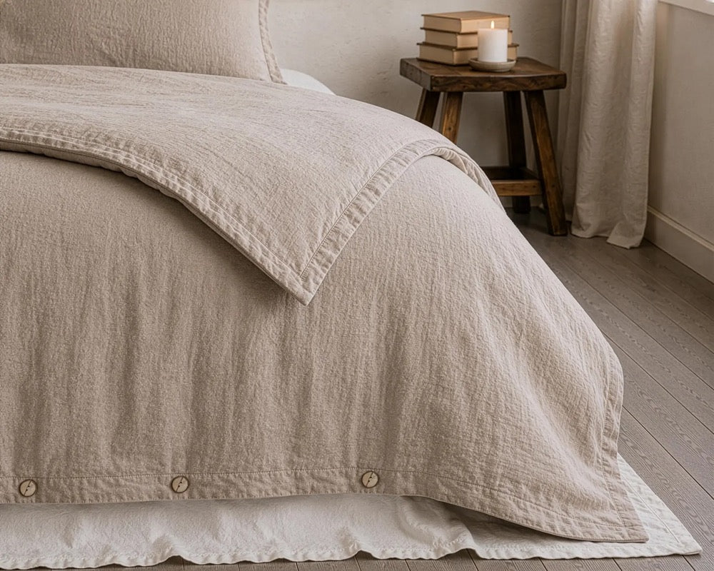 Natural Flax Linen Duvet Cover, Softened European Linen, 1 Inch Hem, Neutral Bedding