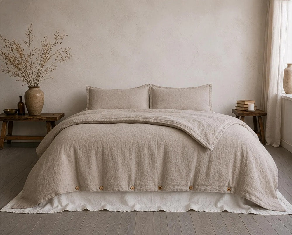Natural Flax Linen Duvet Cover, Softened European Linen, 1 Inch Hem, Neutral Bedding