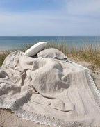 Linen LACE BEDDING SET farmhouse chic in natural flax or white linen - lace comforter set - Twin Queen