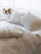 Lace Linen Bedding Set: Natural Flax Duvet Cover & Pillowcases