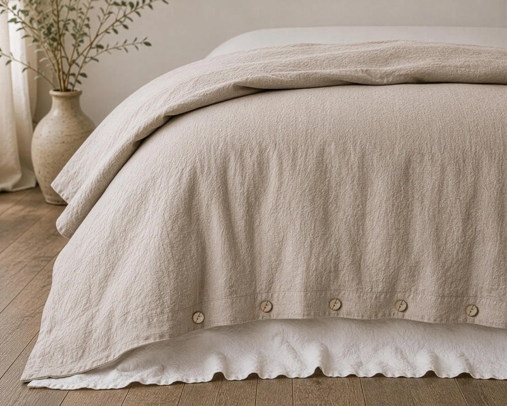 Natural Flax Linen Duvet Cover, Softened European Linen, 1 Inch Hem, Neutral Bedding